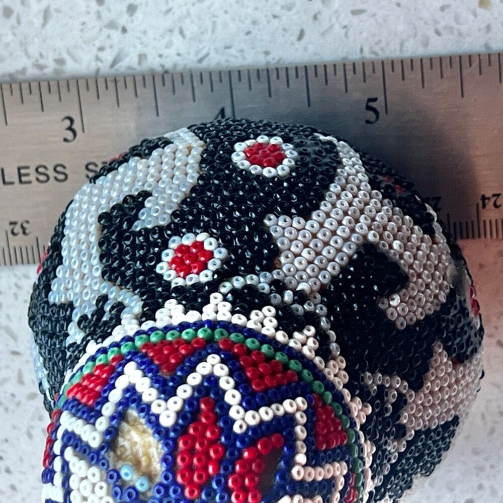 Handcrafted Beaded Gourd Sculpture With Colorful Geometric & Animal Patterns - Picture 3 of 8